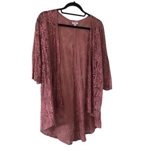 Like new LuLaRoe Lindsey medium (10-18) dusty rose lace kimono
